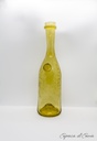 Bouteille en verre bullé jaune vert / Verrerie de Biot (signée)