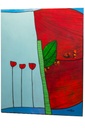 Peinture Acrylique sur toile trois fleurs rouge 100x80 cm* création française